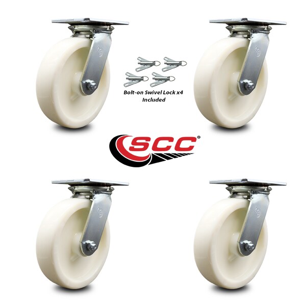 8 Inch Nylon Caster Set With Roller Bearings And Swivel Locks